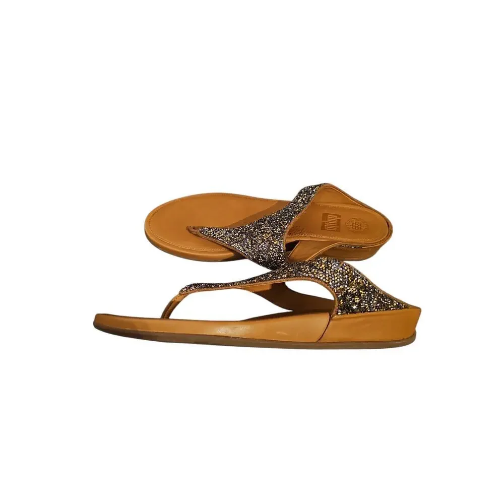FitFlop Banda Roxy Embellished Thong Sandal for Women brown leather sz 11